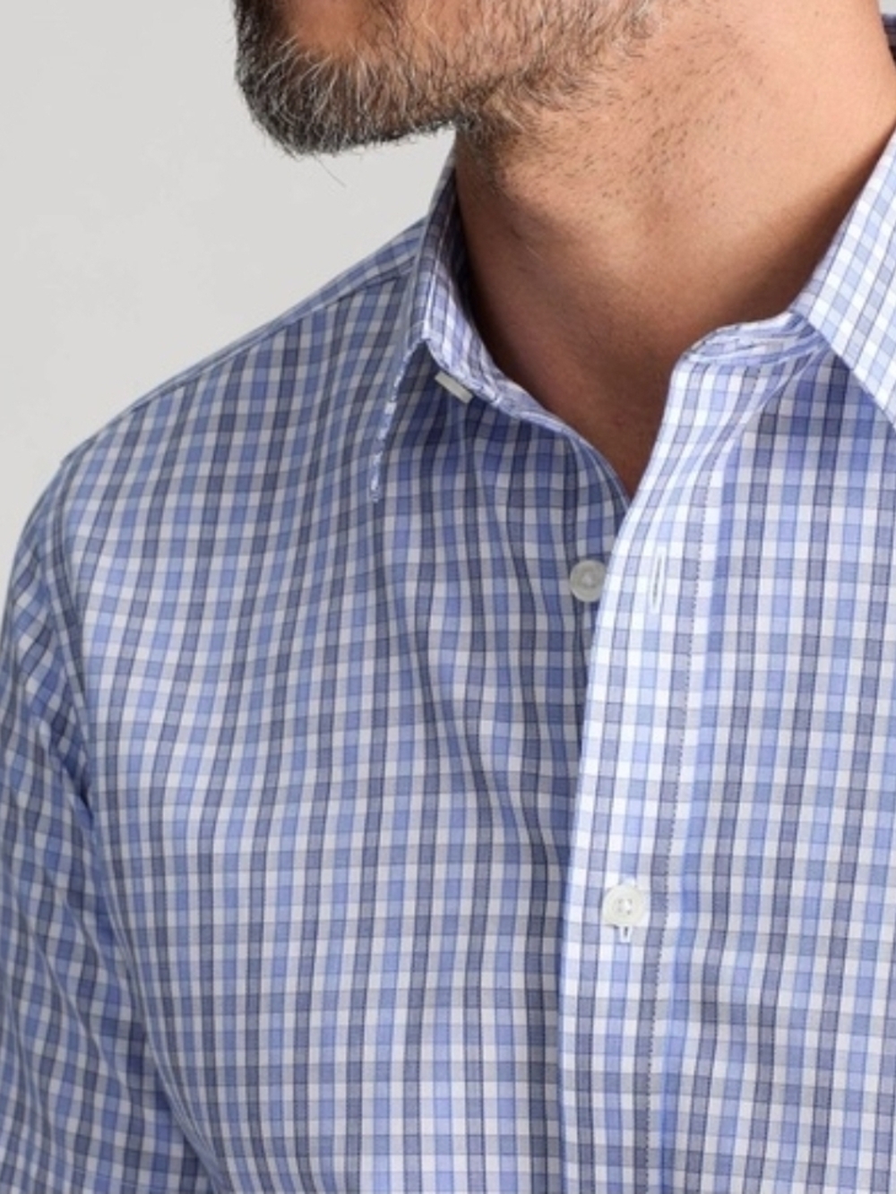 Untuckit Men's Light Blue Gingham Casual Button-Down Shirt- Camp-Collar MENS, XL